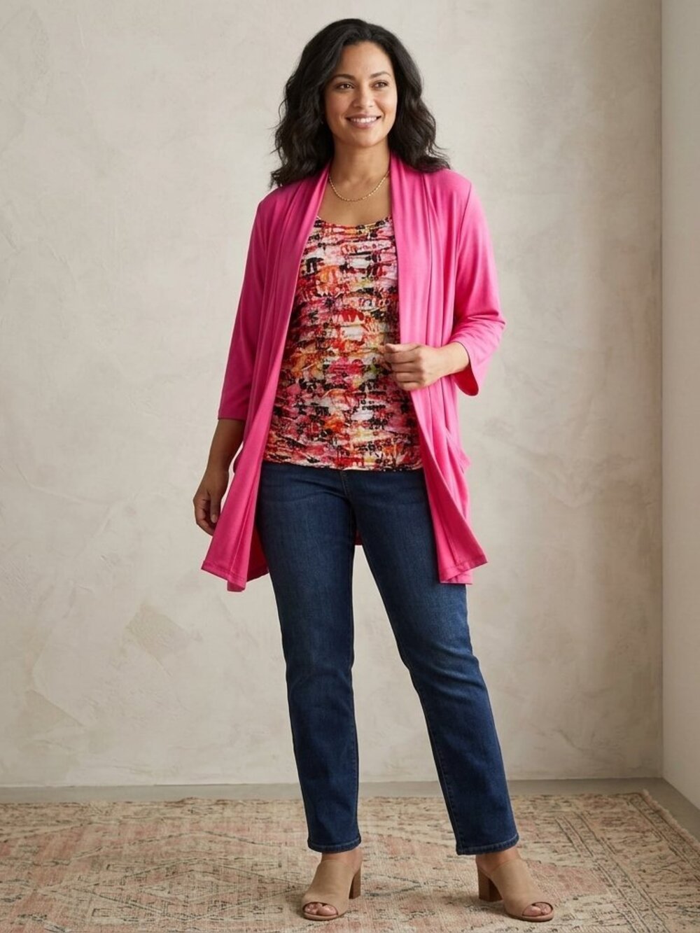 Ruffle Floral Faux Cardigan Top